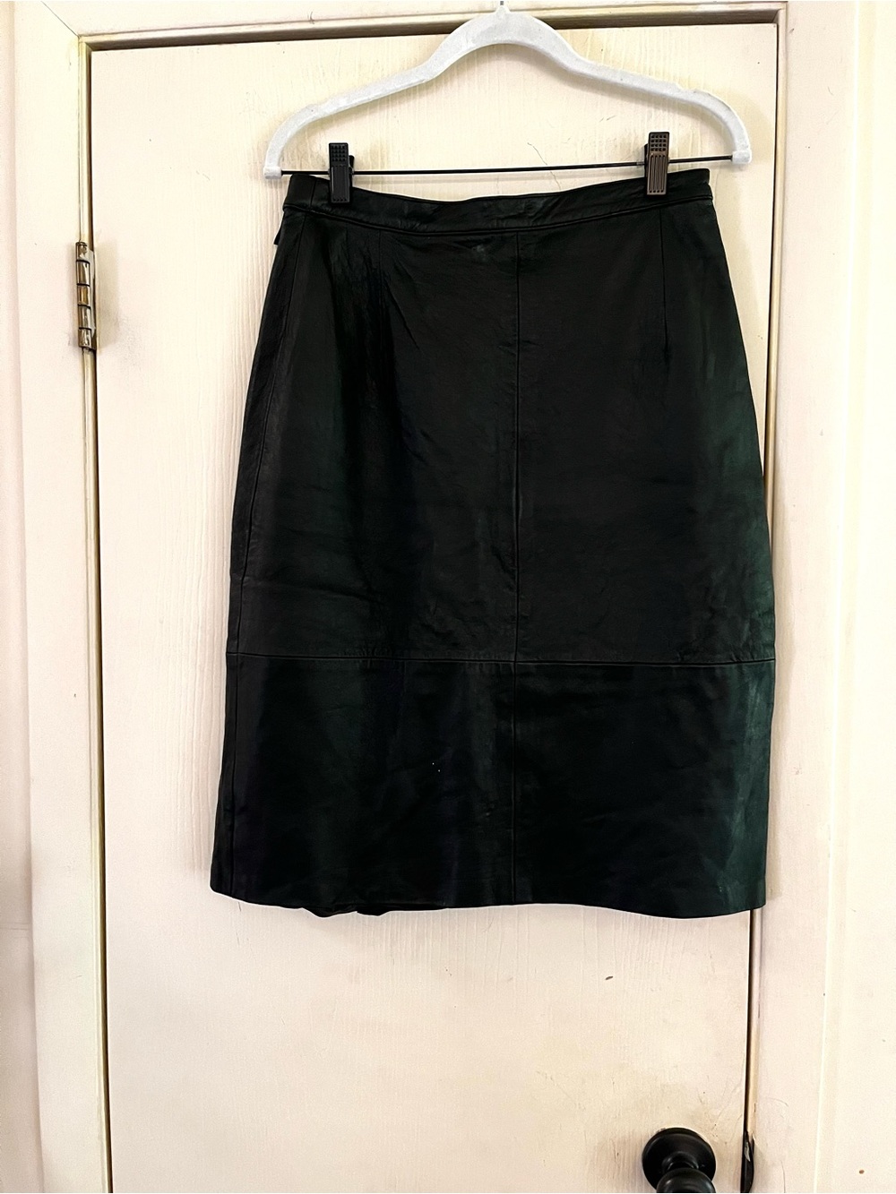 Vintage Black Leather Capsule Pencil 70s Bikercore Whimisgoth Boho Skirt L